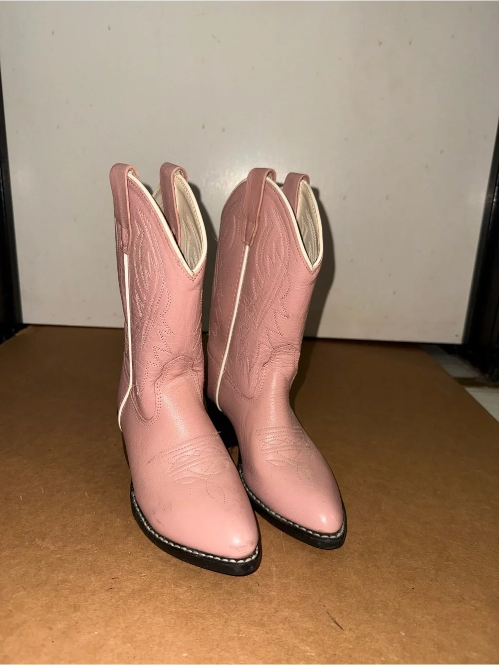 Kids Pink Cowboy Boots with White Piping